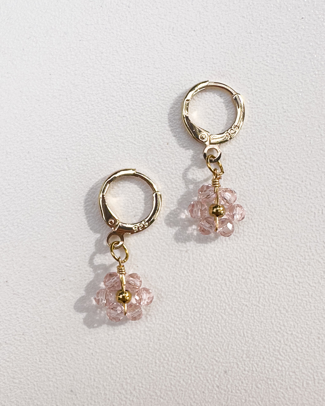 Crystal Flower Hoops - Pink