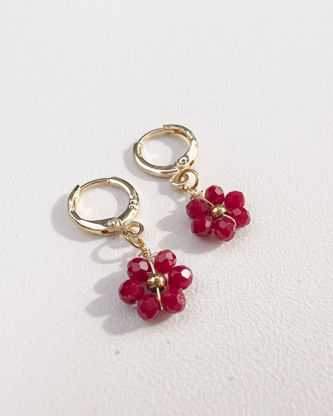 Crystal Flower Hoops - Red